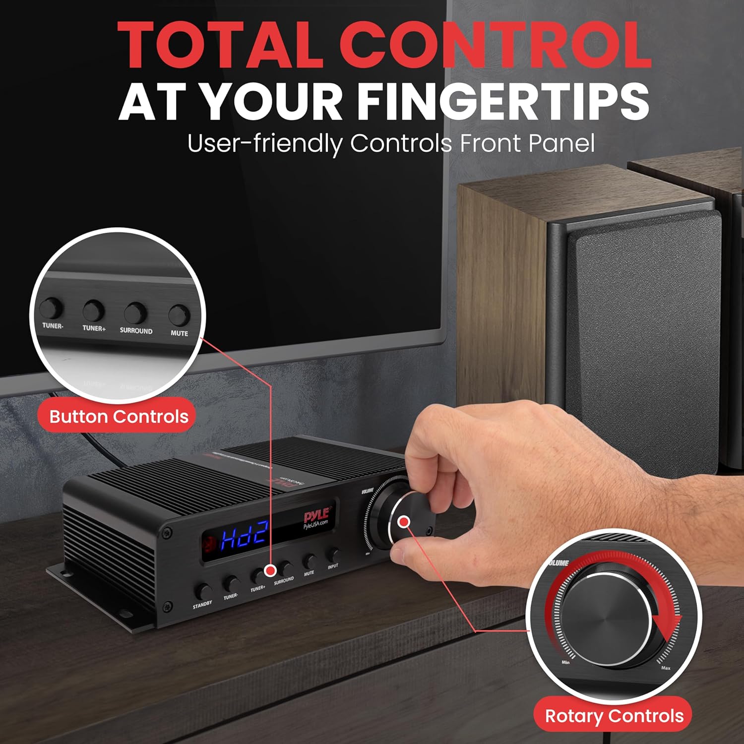 Pyle 100W 5 Channel Audio Amplifier - Wireless Bluetooth Home Theater Power Stereo Receiver with Surround Sound w/HDMI, AUX, FM Antenna, Subwoofer Speaker Input, 12V Adapter - PFA540BT.6 - Image 5