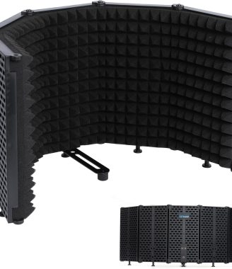 Studio Recording Microphone Isolation Shield - Podcast Microphone Equipment for Studio, Foldable Multilayer Sound Insulation, Mic Sound Shield for Singing Recording Broadcasting, Portable Vocal Booth